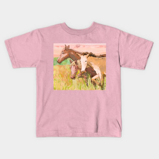 Little horses in the prairie Kids T-Shirt by Mimie20